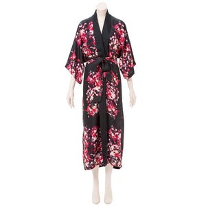Ritza's Ranunculus Black Silk Kimono Robe