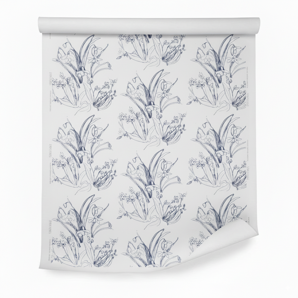 Blueprint Flower B&W Wallpaper
