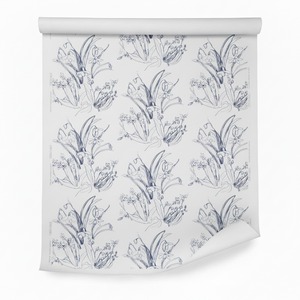 Blueprint Flower B&W Wallpaper