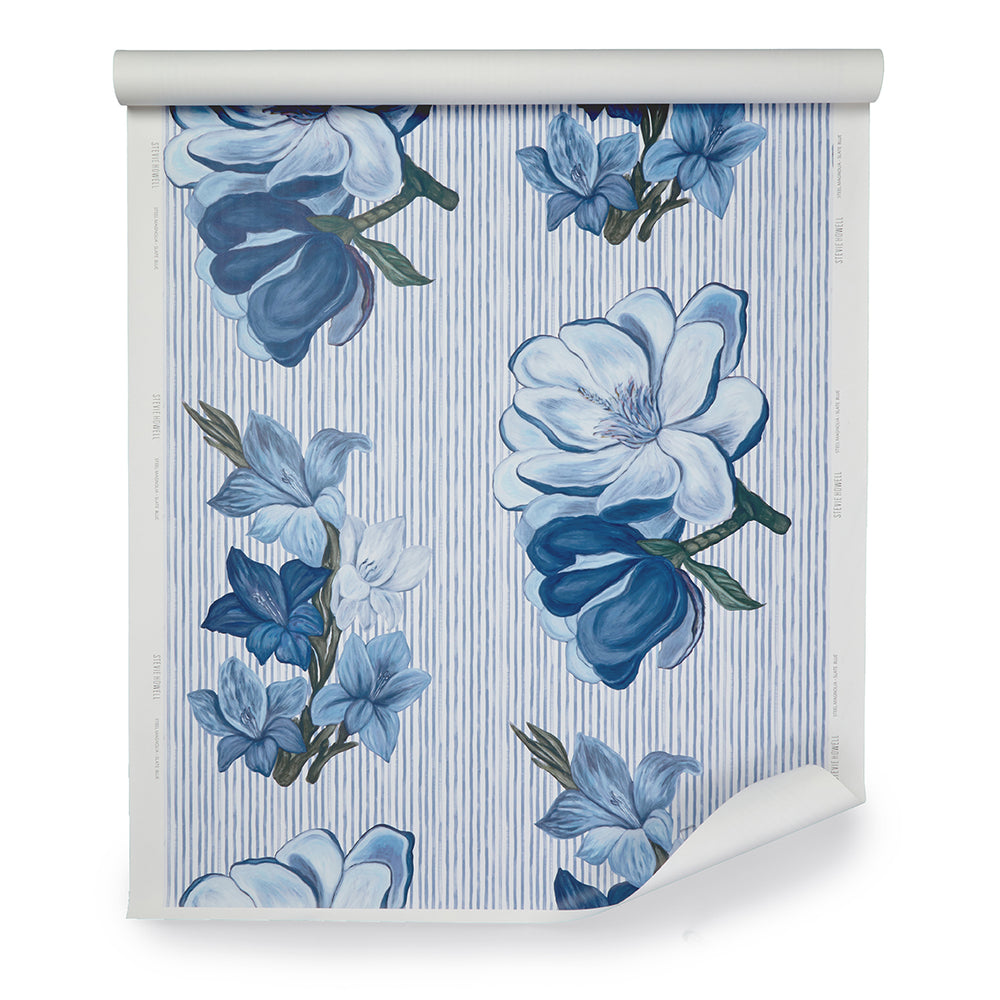 Steel Magnolia Slate Blue Wallpaper