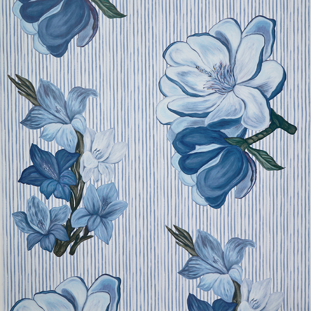 Steel Magnolia Slate Blue Wallpaper