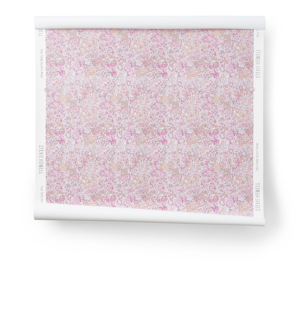 Tea Time Dusty Pink Wallpaper