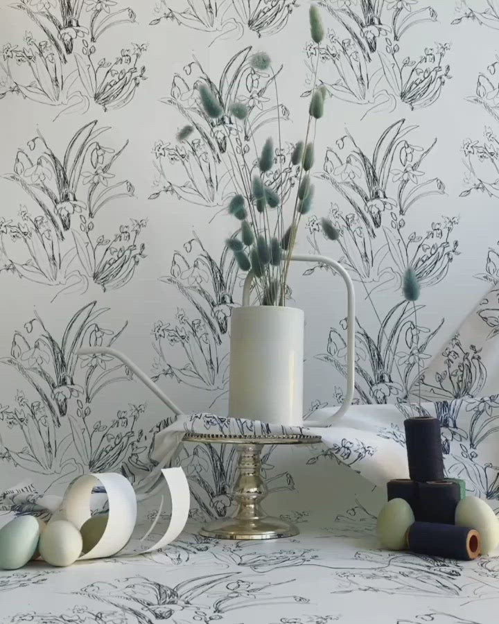 Blueprint Flower B&W Wallpaper