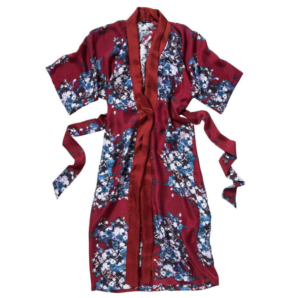 Ritza's Ranunculus Burgundy Silk Kimono Robe